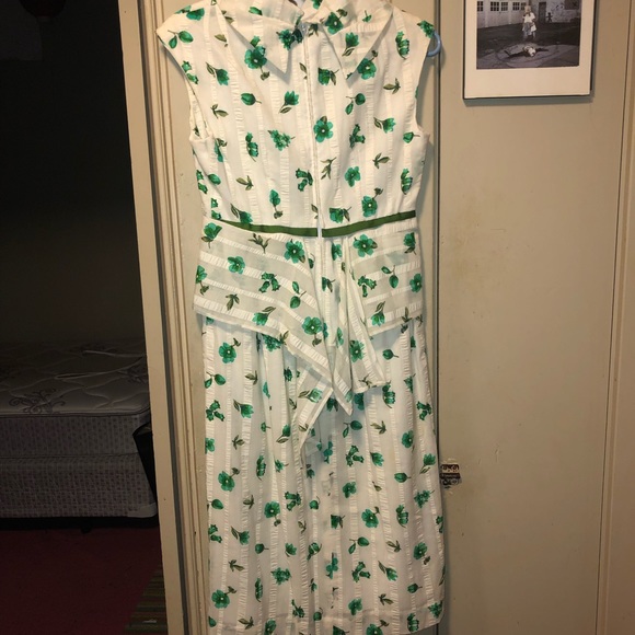 HP!!🥰💕❤️🔥Vintage 50s/60s White Green Cowl Neck Dress NWOT - Picture 2 of 13